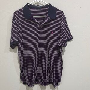 Ralph Lauren Men's Navy and Pink Striped Polo Shirt